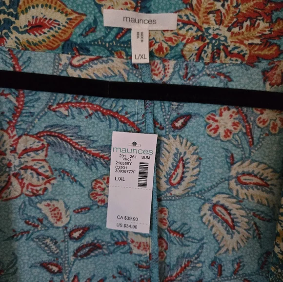 Maurices Teal and Red Floral Kimono - Picture 2 of 2